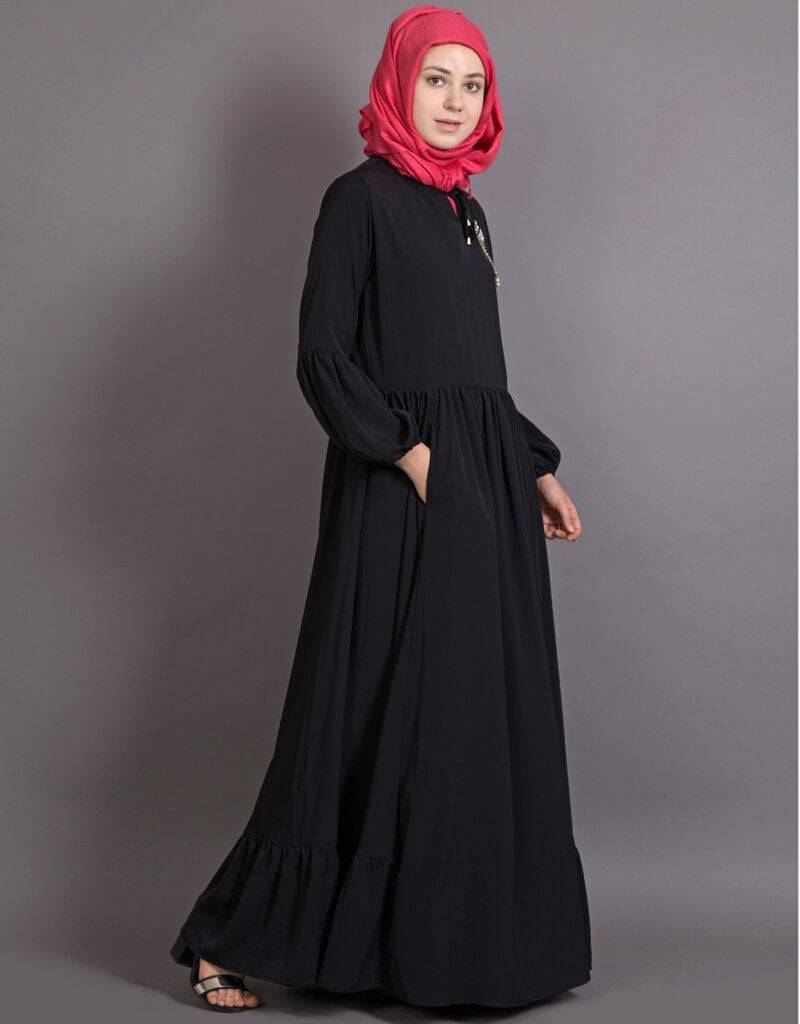 Muslim Balloon Sleeve Bohemian Abaya Black , Modest, Crepe, Partywear ...