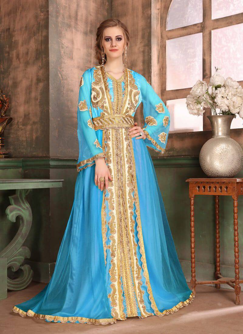 Heavy Wedding Wear moroccan style kaftan with multi embroidery work on at the front and outlet sleeves