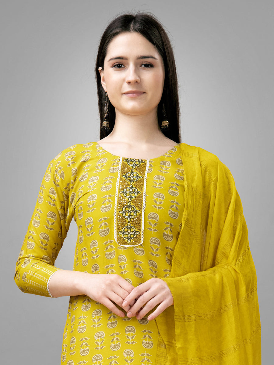 Yellow Rayon Pant Suit Acy7058 Yellow Printed,Designer Embroidery Work ...