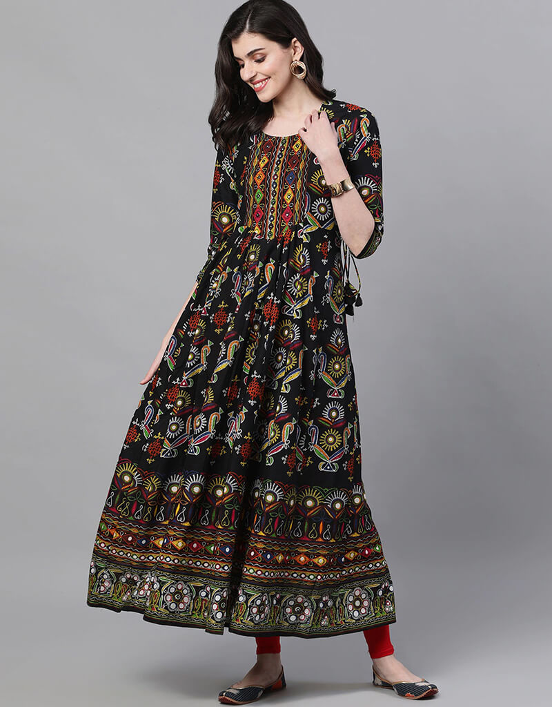 Multi Cotton Anarkali Kurti Black Embroidery Work – Arabic attire