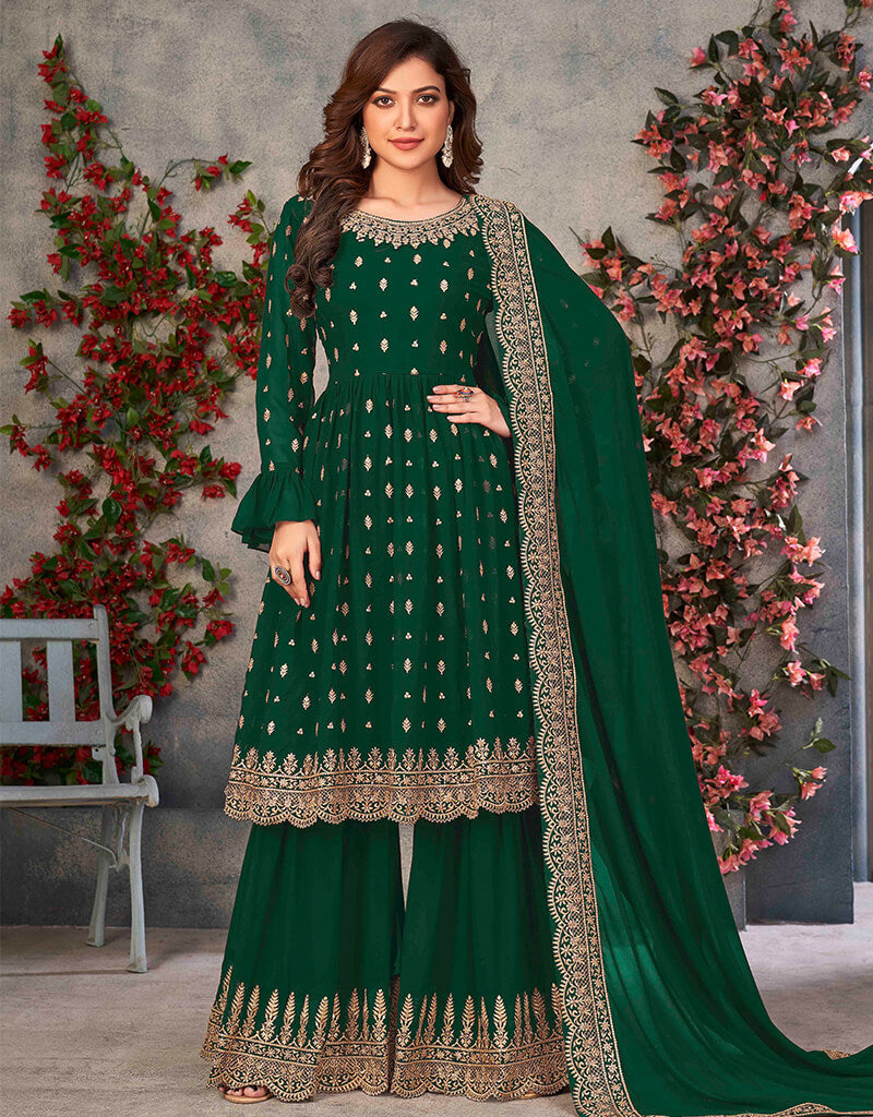 Green Fox Georgette Sharara Suit Green Embroidery Work – Arabic attire