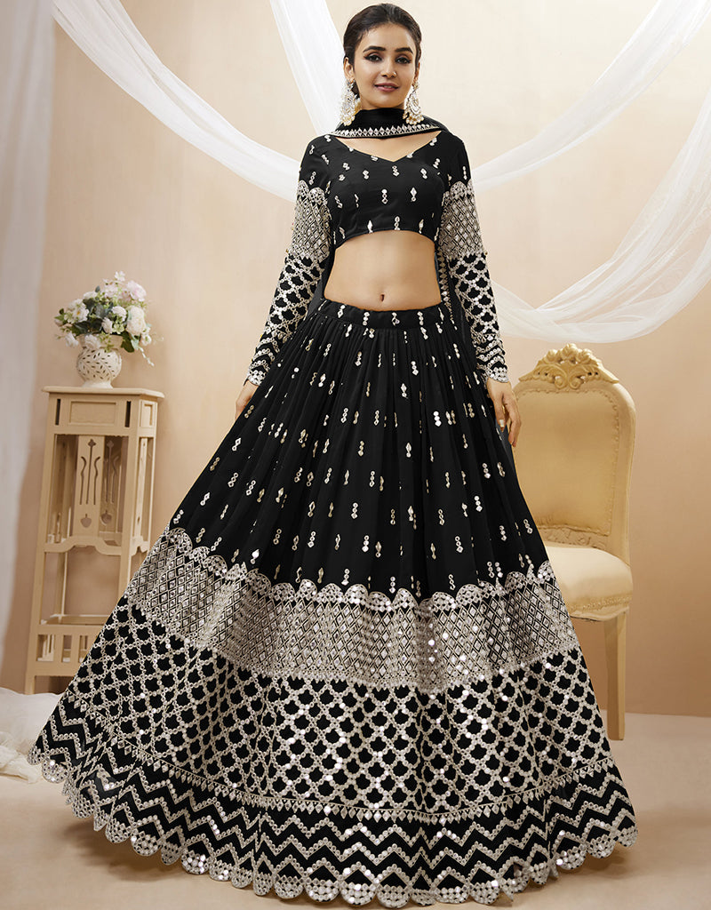 Buy Black & White Tower Lehenga With Embroidered Jacket by Designer PREEVIN  Online at Ogaan.com