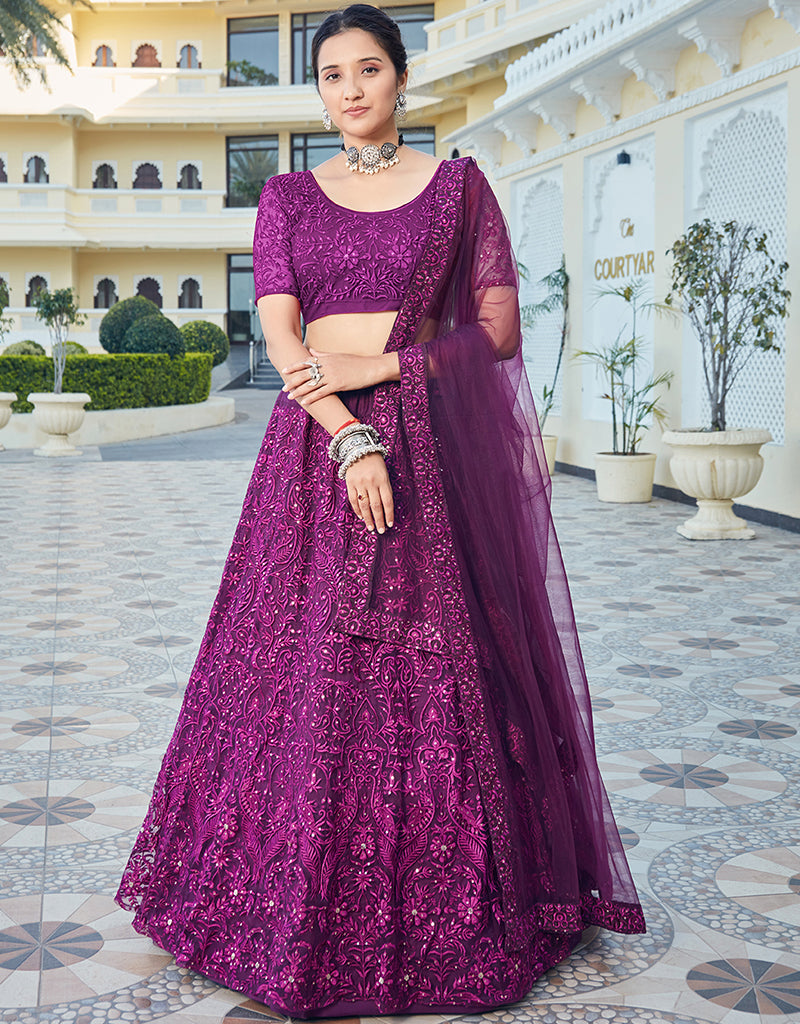 Grape Wine Colour Georgette Readmade Lehenga Set having Stone in Skirt and  Blouse with Shawl