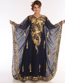 Women Black Georgette Hand Embroidery Party Wear Kaftan Farasha, Golden ...