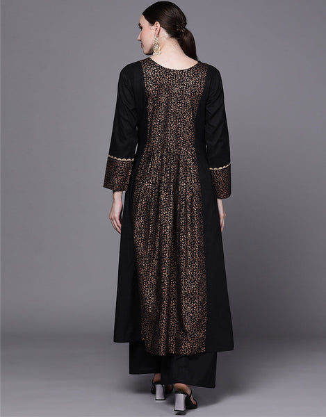 Buy Ethnic Long Kurti Palazzo Suit in Black Color Online - SALA2251