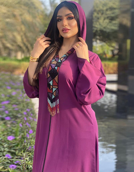 Dubai Hooded Thick Satin Women Abaya Dress for Ramadan Eid Party