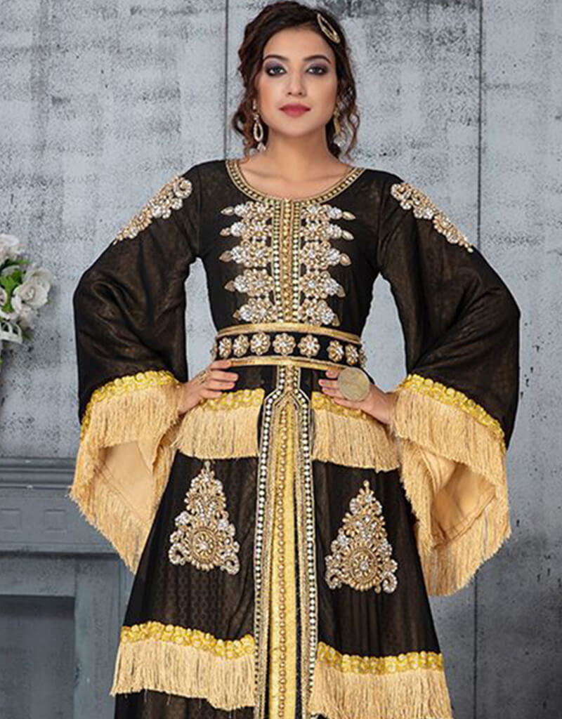 Women Heavy Black Georgette Hand Multi Embroidery Wedding Kaftan ...