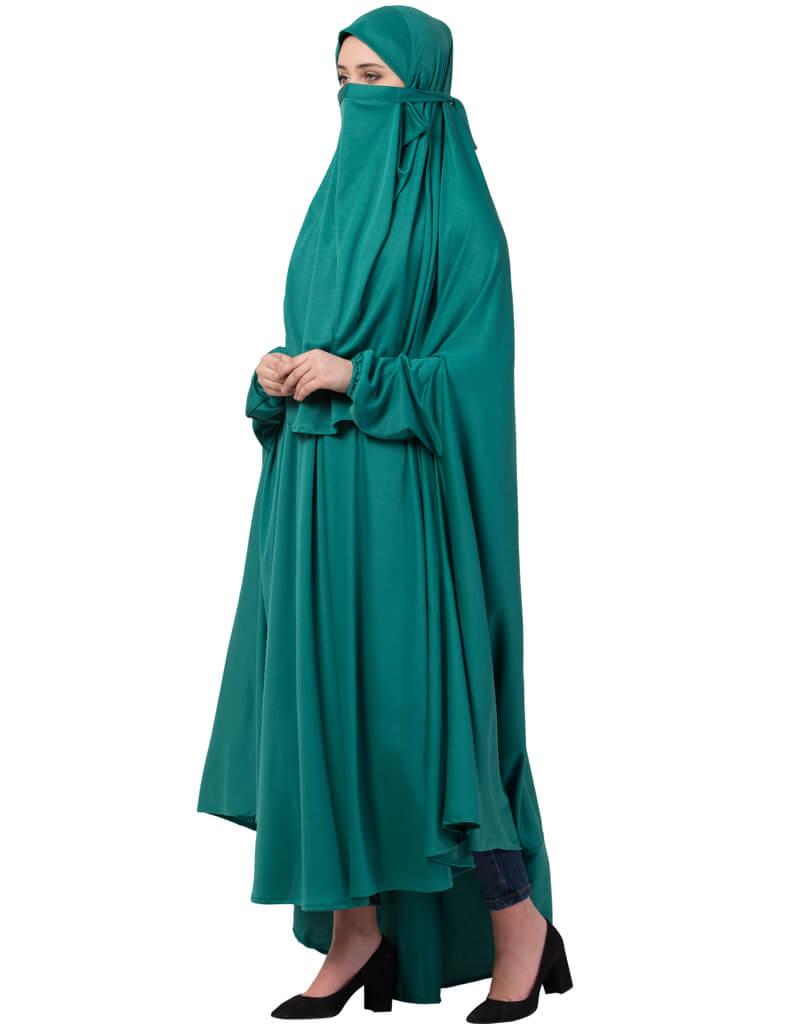 Modern Extra Nose Piece Head To Toe Free Size Jilbab Green Flared ...