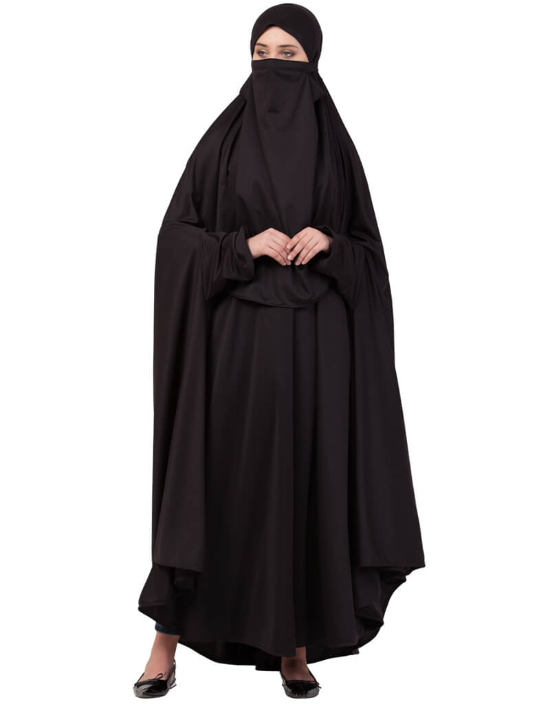 Muslim Extra Nose Piece Head To Toe Free Size Jilbab Black Flared ...