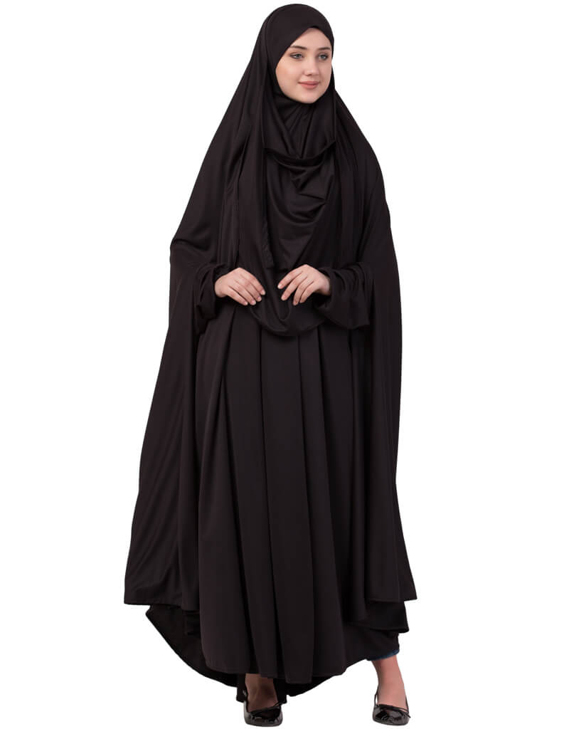 Muslim Extra Nose Piece Head To Toe Free Size Jilbab Black Flared ...