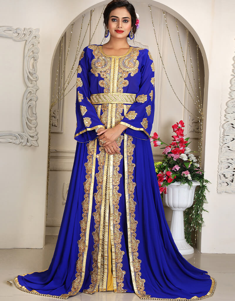 Modest Blue Georgette Stone Embroidery Moroccan