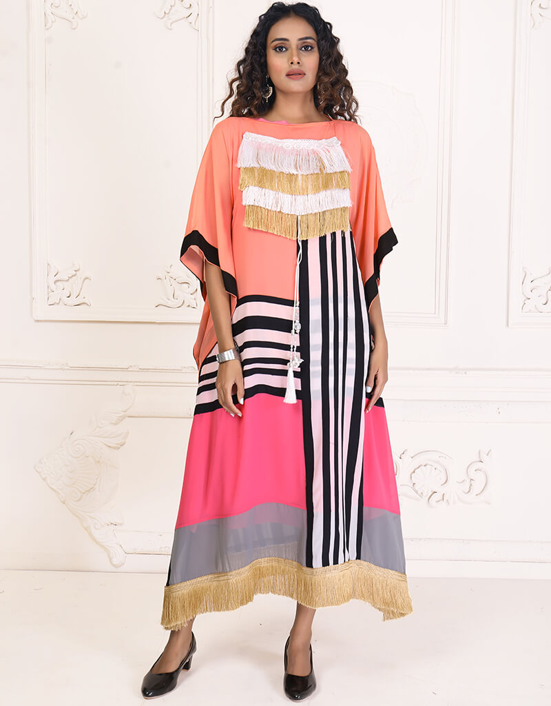 Islamic Peachy Pink Real Georgette Summer party Wear Kaftan