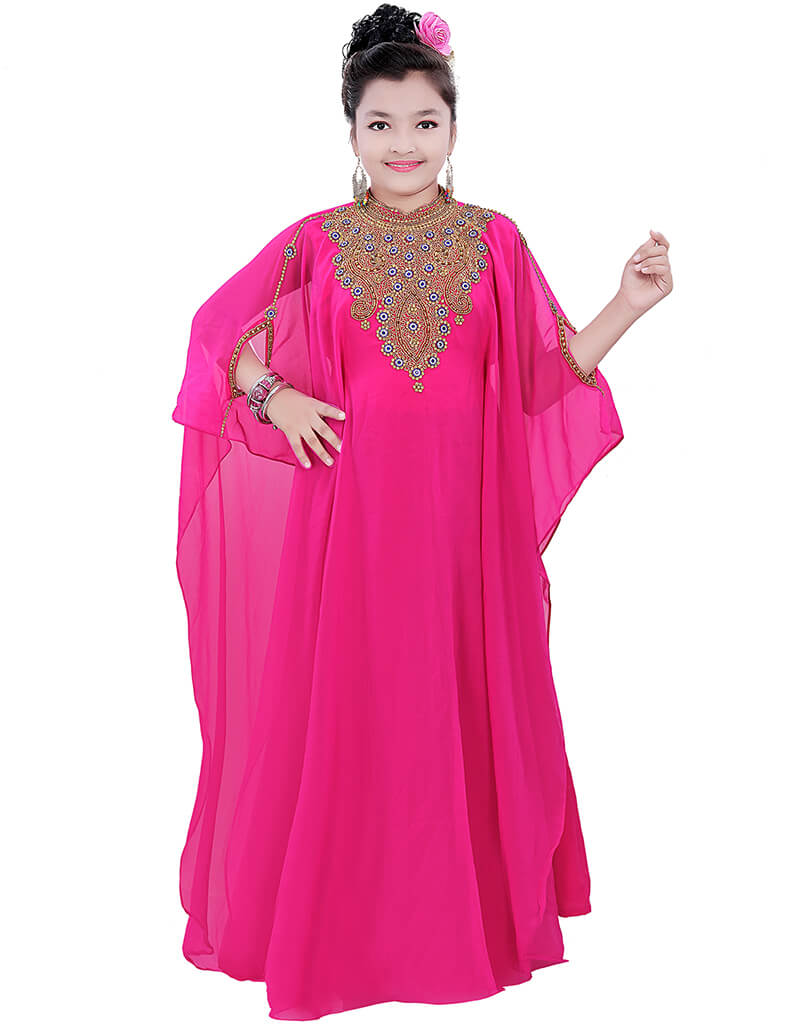Modest Rani Pink Georgette Hand Zari Embroidery Farasha Farasha, Multi ...