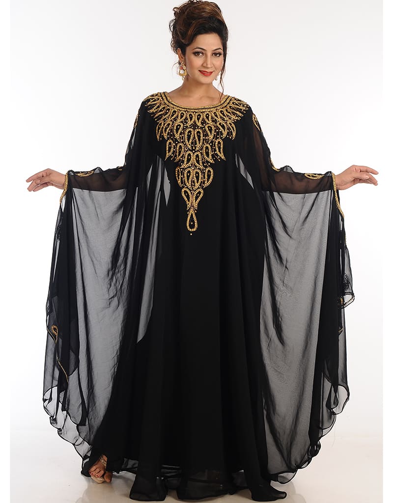 Modest Black Georgette Hand Zari Embroidery Farasha Dubai, Copper ...
