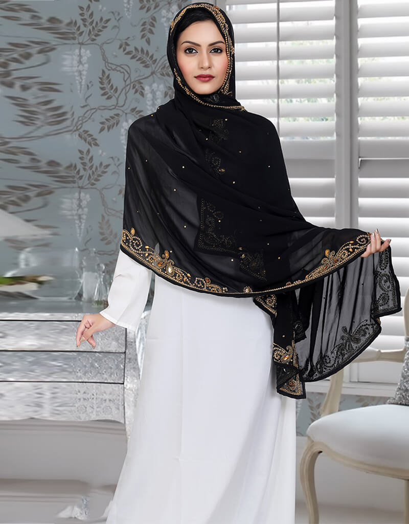 Modest Black Georgette Hijab – Arabic attire