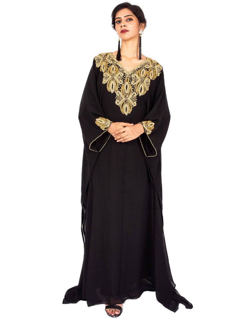 Muslimah A-line embroidered farasha dress Black