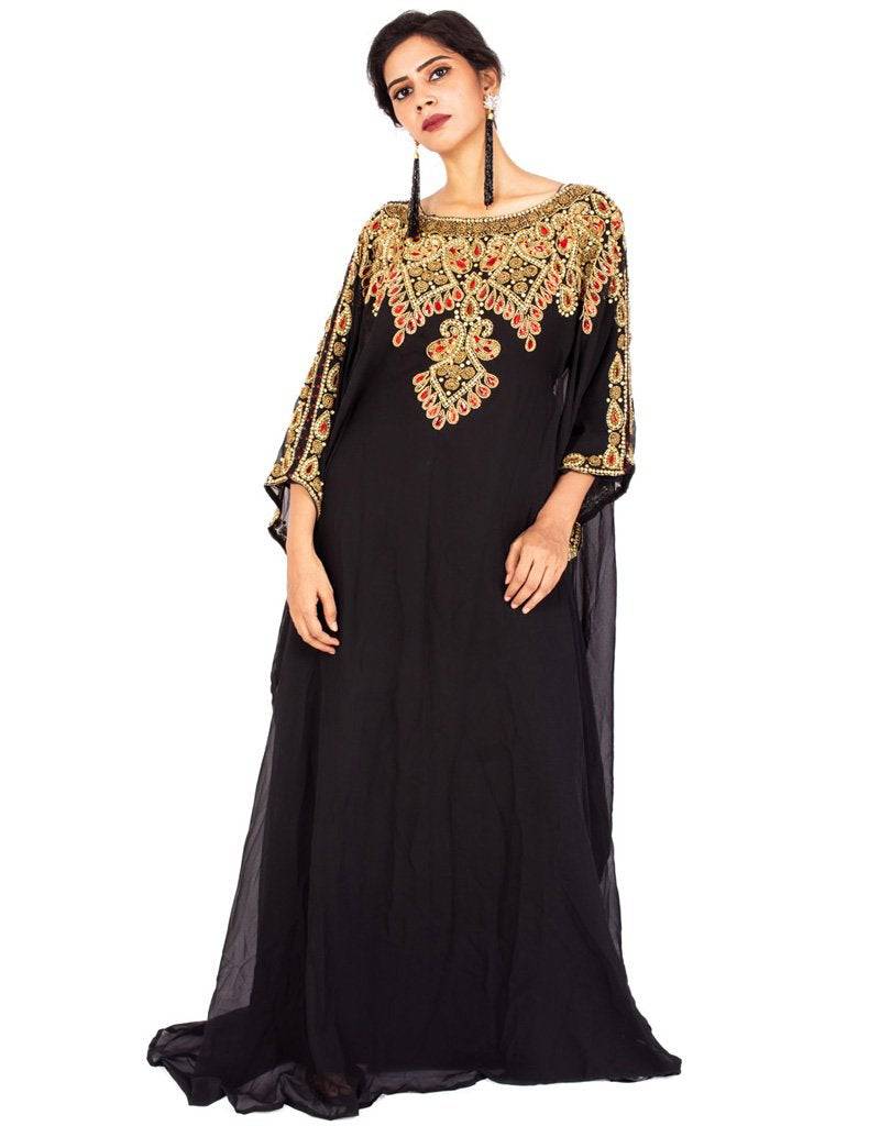 Chic A-line embroidered farasha dress Black