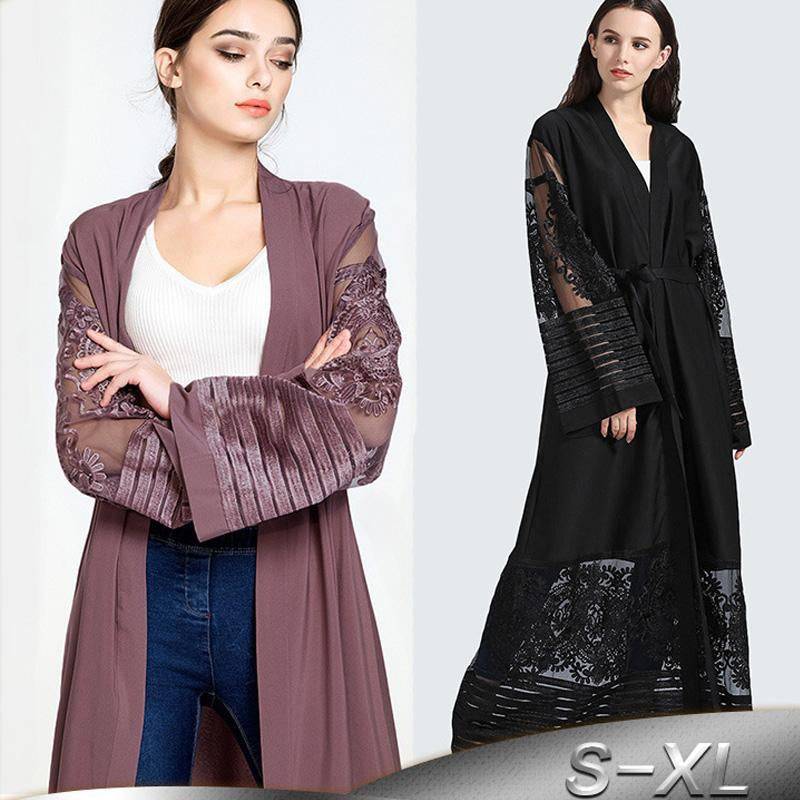 Women Long Chiffon Lace Cardigan Kimonos – Arabic attire