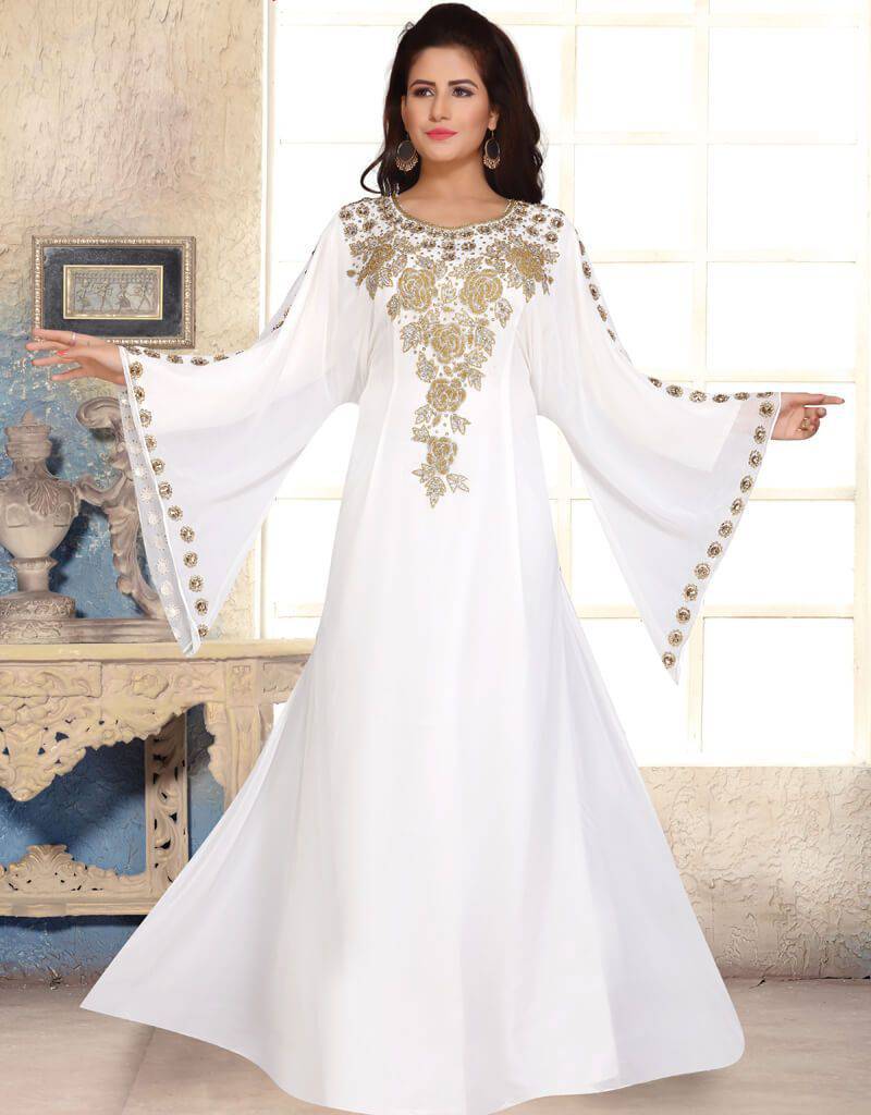 Broad sleeve pattern kaftan dress Aline Style, Georgette Fabric, Golden ...