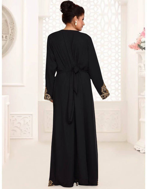 Full Sleeve moroccan caftan for women Black Color, Copper Embroidered ...