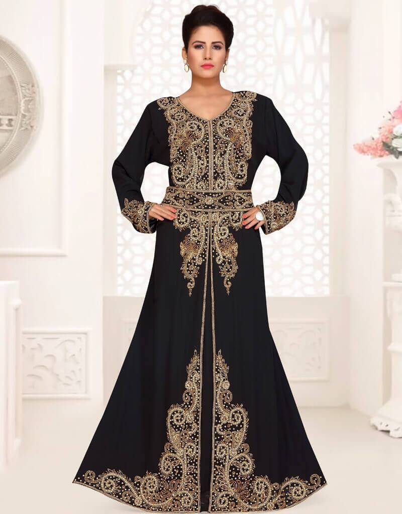 Full Sleeve moroccan caftan for women Black Color, Copper Embroidered ...