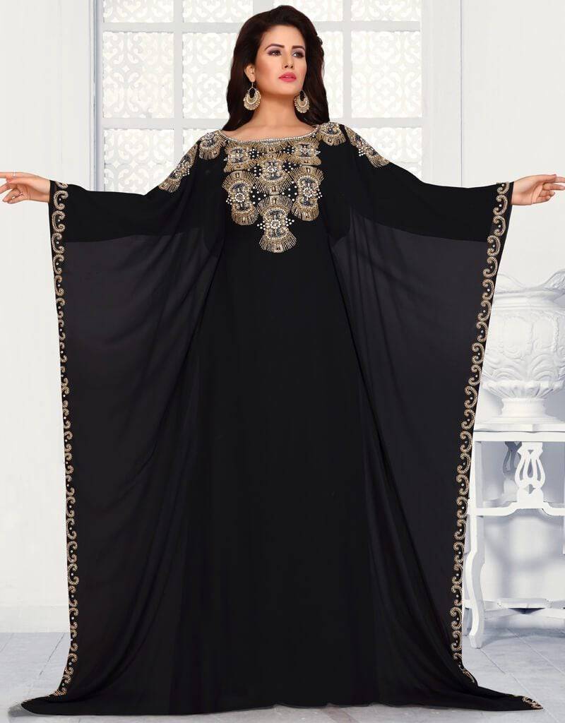 Gold Embroidered Islamic Farasha Black Color, Farasha Style, Georgette ...