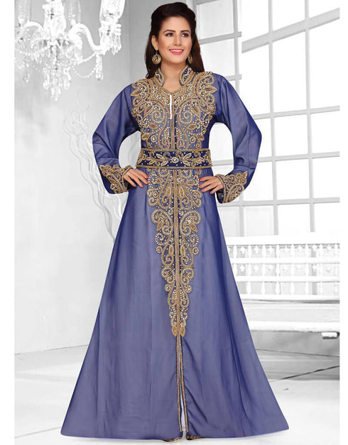 High Neckline Moroccan Style Kaftan Blue Color, Georgette Fabric ...