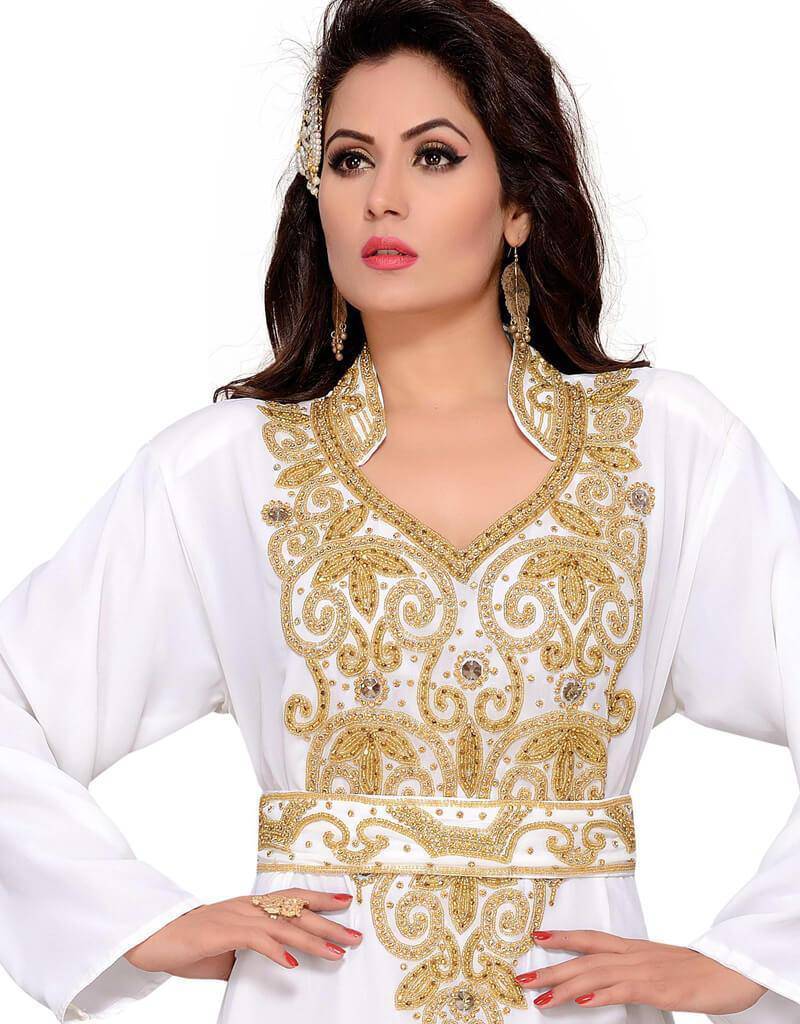 Muslim wedding abaya Georgette Fabric, Golden Embroidered, Handmade ...