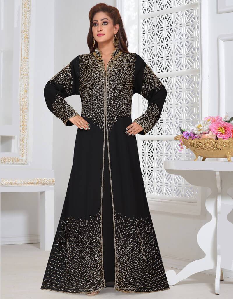 Party Wear Jacket Style Kaftan Black, Georgette Fabric, Handmade ...