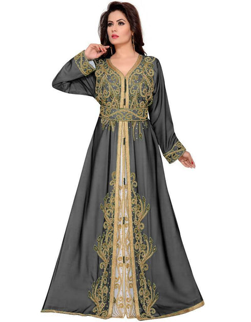 Wedding caftan Moroccan style Islamic Copper Embroidered, Georgette ...