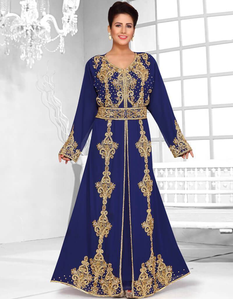 Wedding moroccan caftan Blue Color, Georgette Fabric, Golden ...
