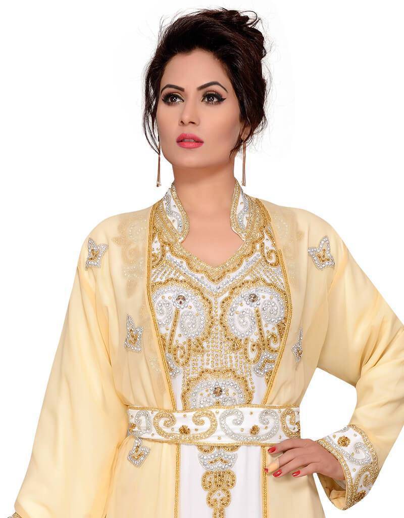 Women's hand beaded Kaftan Long Sleeve Beige Color, Georgette Fabric ...