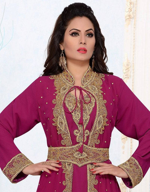 Women's Party kaftan for muslim Georgette Fabric, Golden Embroidered ...