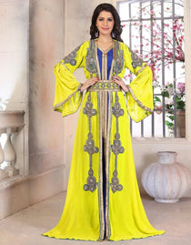 Moroccan Kaftan Wedding Clothes Moroccan, Georgette, Blue, Handmade ...