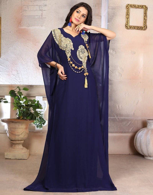 Woman Georgette Arabic Evening Gowns Farasha, Georgette, Dark Blue ...